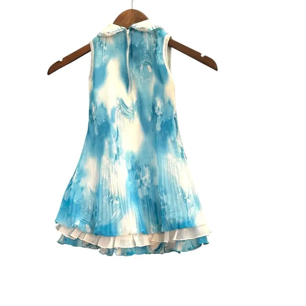 💙‎ Little Dolly Girls’ Blue & White Pleated Party Dress - Size ~4t